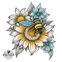 3D daisy blues with tiny bee and boho designs tattoo design idea