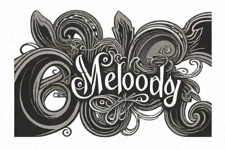  wired ear buds spelling the word "melody" tattoo design idea