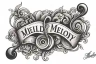 ear buds spelling the word "melody" tattoo design idea