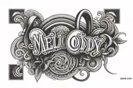  ear buds spelling the word "melody" tattoo design idea