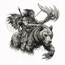 A native american warrior hunting a black bear tattoo design idea