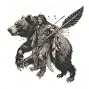 A native american warrior hunting a black bear tattoo design idea