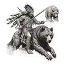 A native american warrior hunting a black bear tattoo design idea
