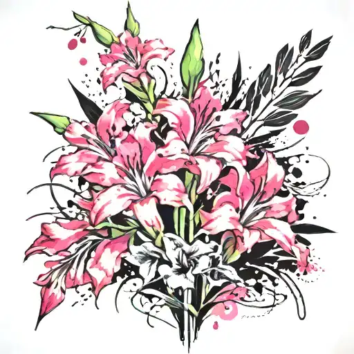 pink gladioli flowers tattoo design idea