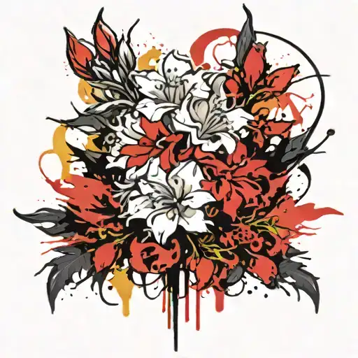 primrose chrysanthemum gladioli flowers intertwined tattoo design idea
