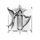 creation of Adam painting with gates of heaven and angles playing the harp tattoo design idea