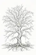 Tree without leaves and roots growing turning from organic to electic tattoo design idea