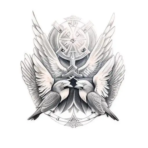 two crows representing Odin's birds  tattoo design idea
