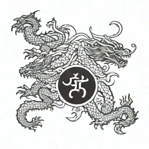 korean flag with dragons flying tattoo design idea