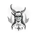 the word sinner with a devils tail coming off the s and horns on the r tattoo design idea