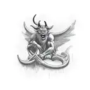 the word sinner with a devils tail coming off the s and horns on the r tattoo design idea
