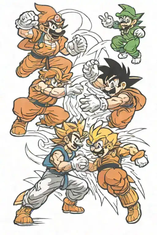 super mario fight scene goku dragon ball tattoo design idea