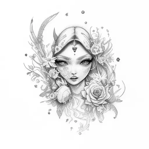 fairy cardiac space floral tattoo design idea