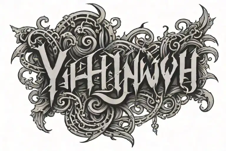 the name YHWH in the middle of a chain breaking apart tattoo design idea