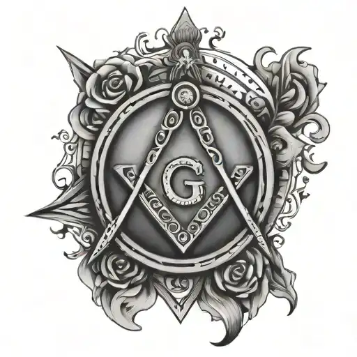 Freemason square and compass surrounded tattoo design idea