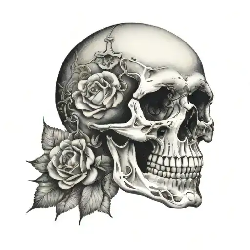 realistic easy skull soft shading tattoo design idea