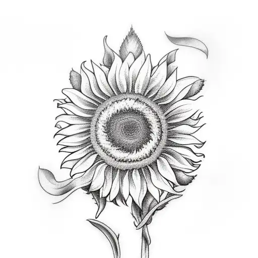 Realism "Sunflower With Wheat" Tattoo Idea BlackInk AI