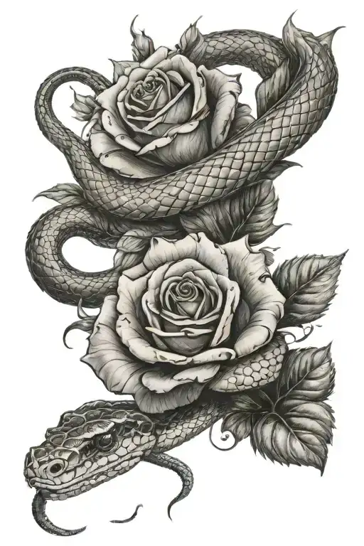 snake and rose  tattoo design idea