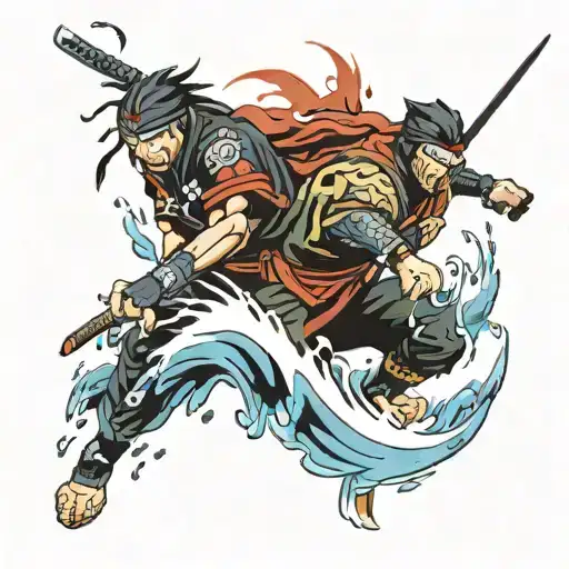 Arashikage Ninja Clan and splashing round water tattoo design idea