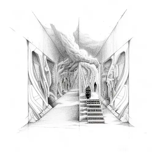 Man, walking upstairs to heaven with his reflection, walking downstairs to hell saying fear no one but yourself tattoo design idea