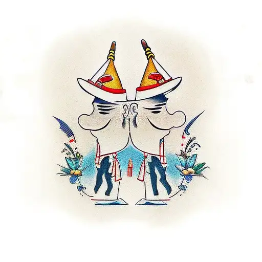 2 Vietnamese mans smiles with Vietnamese hats tattoo design idea