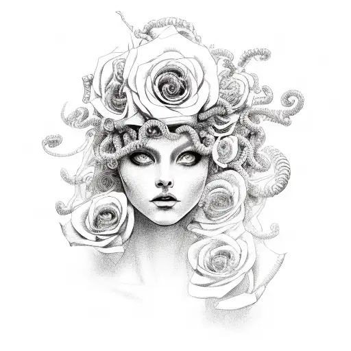 Medusa with roses tattoo design idea