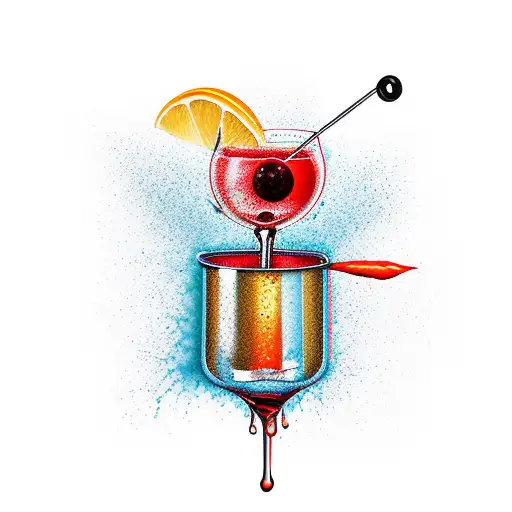 a negroni cocktail dripping design in color red tattoo design idea