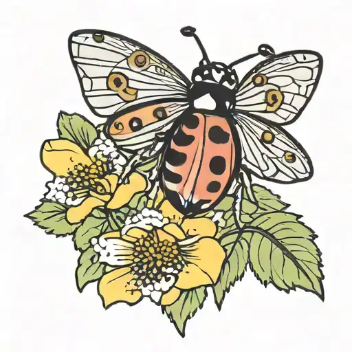 ladybug on buttercup flower tattoo design idea