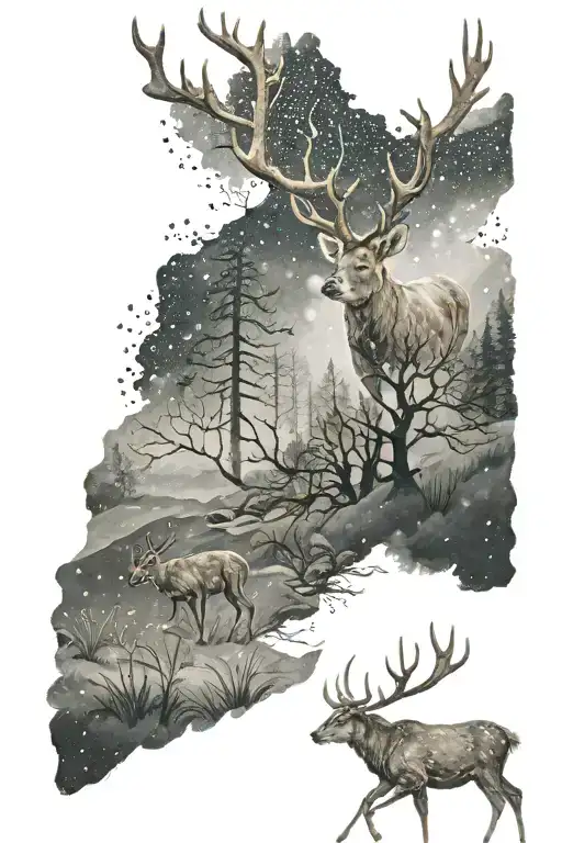 Deer tracks, The constellation Orion, woodland , spiritual tattoo design idea