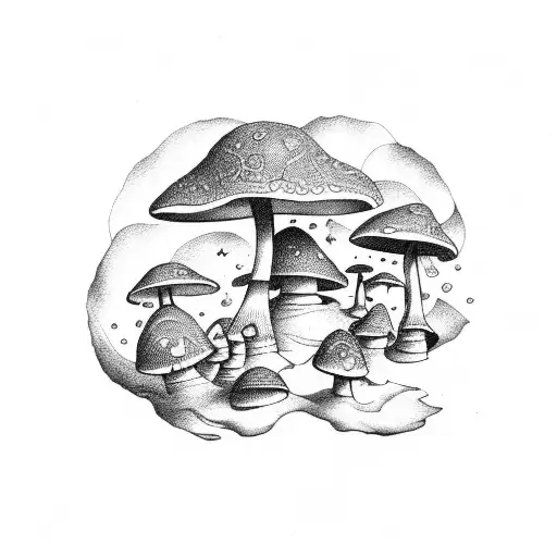 garnet mushroom satrun capricorn tattoo design idea