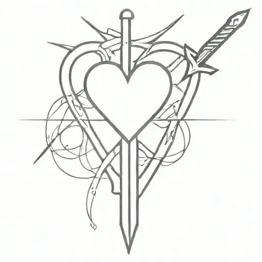 3 swords stabbing a heart tattoo design idea