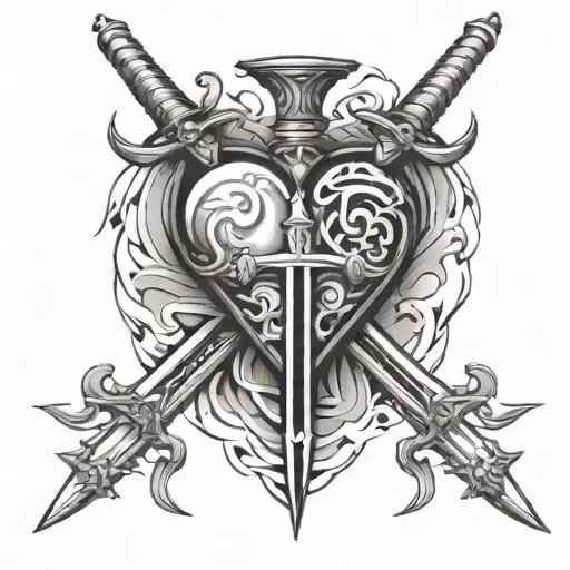 3 swords stabbing a heart tattoo design idea