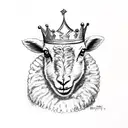 A lamb wearing a king's crown with a mischievous and arrogant expression. tattoo design idea