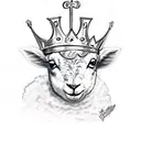 A lamb wearing a king's crown with a mischievous and arrogant expression. tattoo design idea