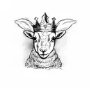 A lamb wearing a king's crown with a mischievous and arrogant expression. tattoo design idea