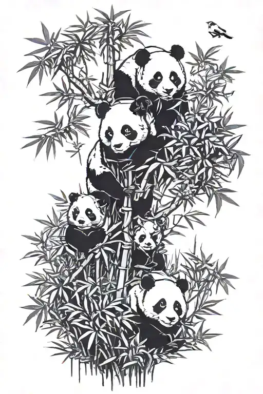On my left arm, on the biceps I want a plant like bamboo with birds. On the forearm I want a panda  tattoo design idea