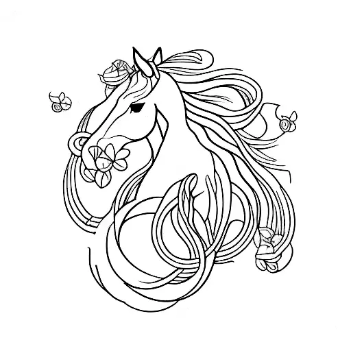 A minimalist tattoo of a Celtic horse surrounded by wine grapes tattoo design idea