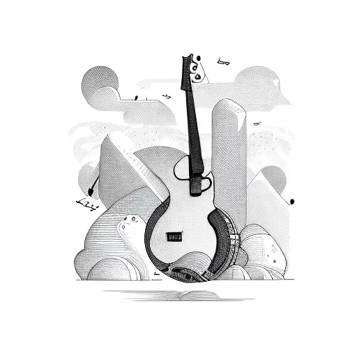 Music, beach, adventure, spontaneous, ups and downs, minimal symbols in one horizontal line tattoo design idea