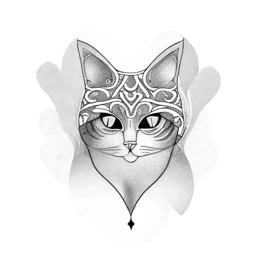 A tattoo design of a traditional Peruvian textile pattern with a cat and bird intertwined, representing the client's interests in Peru, cats, and birds tattoo design idea