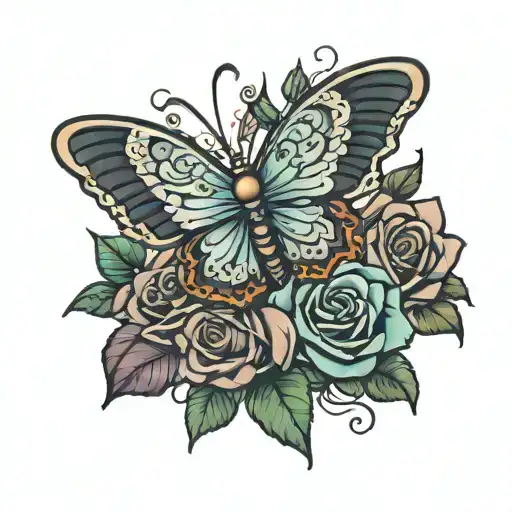 "love yourz j Cole " butterfly and rose  tattoo design idea
