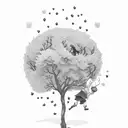 Tree with The Giving Tree Kid and Ferdinand the Bull tattoo design idea