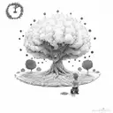 Tree with The Giving Tree Kid and Ferdinand the Bull tattoo design idea