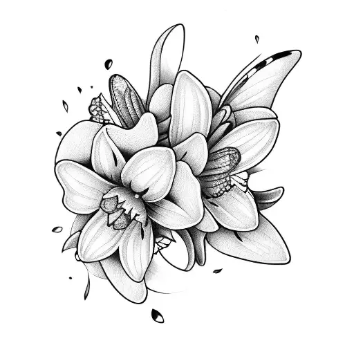 Butterfly, bouquet of daffodils and ch tattoo design idea