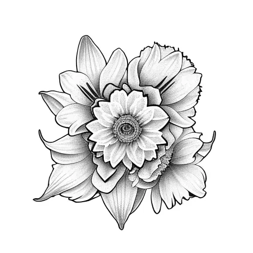 daffodils, chrysanthemum, butterfly tattoo design idea