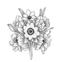 daffodils, chrysanthemum, butterfly  tattoo design idea