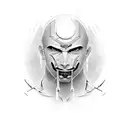 a man with  just an eye between two eyebrows white a zipped mouth  tattoo design idea