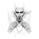 a man with  just an eye between two eyebrows white a zipped mouth  tattoo design idea