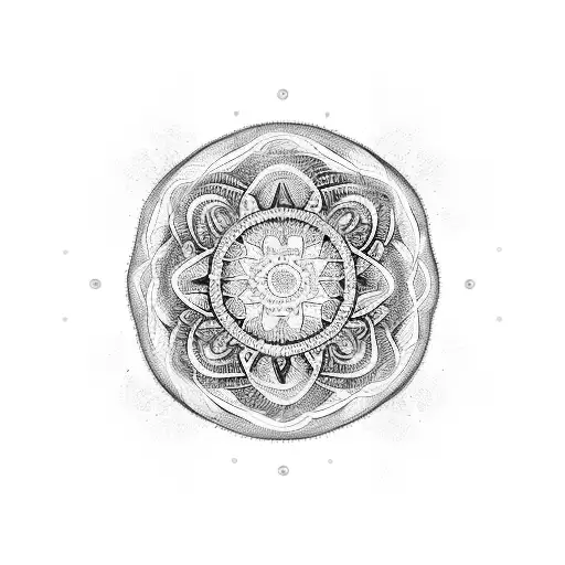 A mesmerizing mandala design incorporating elements of nature, music, and life, representing the interconnectedness of these passions tattoo design idea
