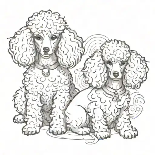  poodle dog and cat sitting tattoo design idea