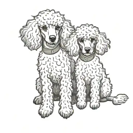  poodle dog and cat sitting tattoo design idea